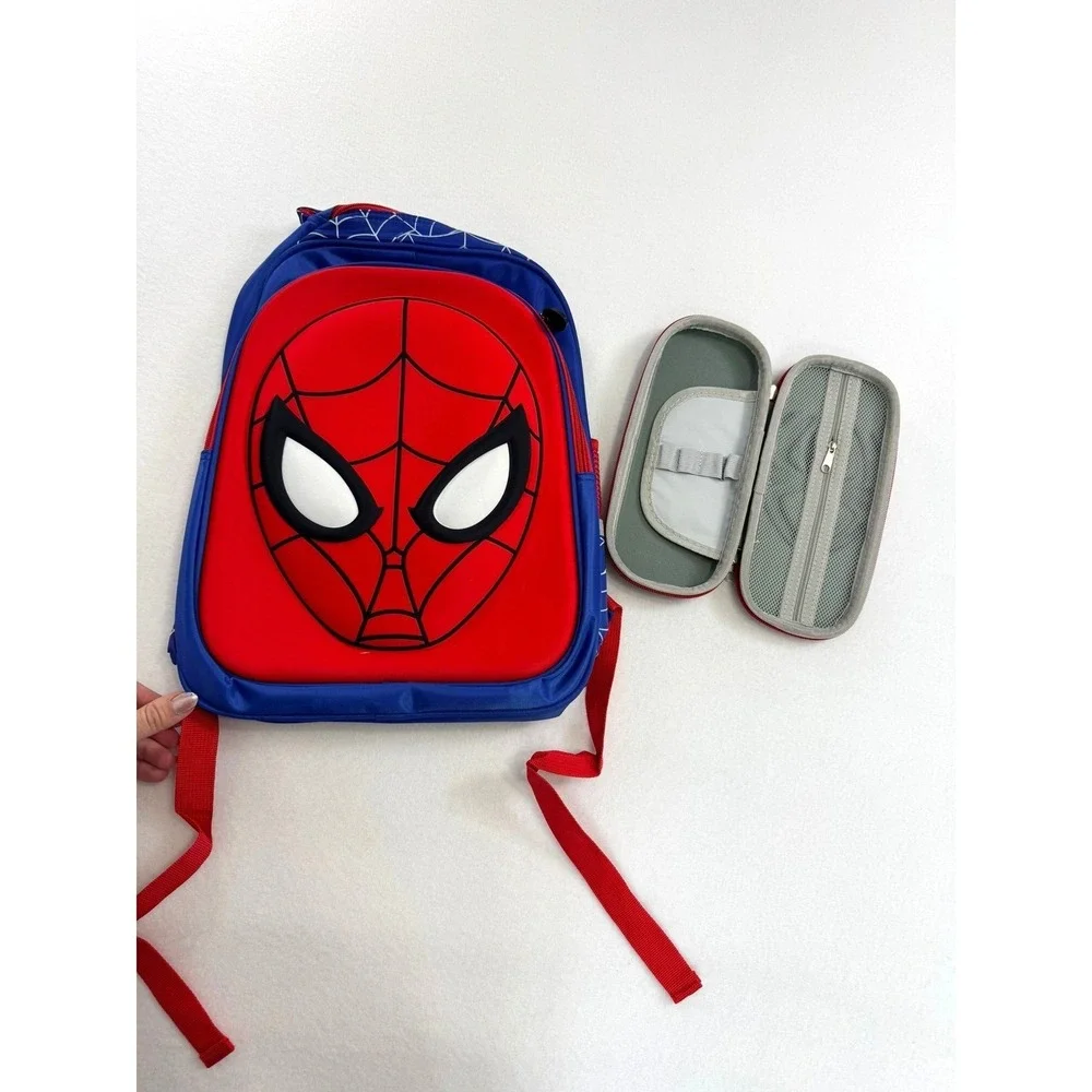 Marvel Spiderman Kids Backpack and Pencil Case Set 3D Molded Red Blue School Bag
